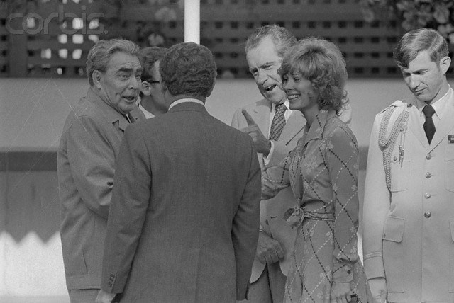 Brezhnev and Jill St. John at Nixon Pool Party